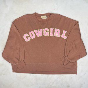 Judith Marks "Cowgirl" Oversize Chenille Patch Crewneck, Size Small